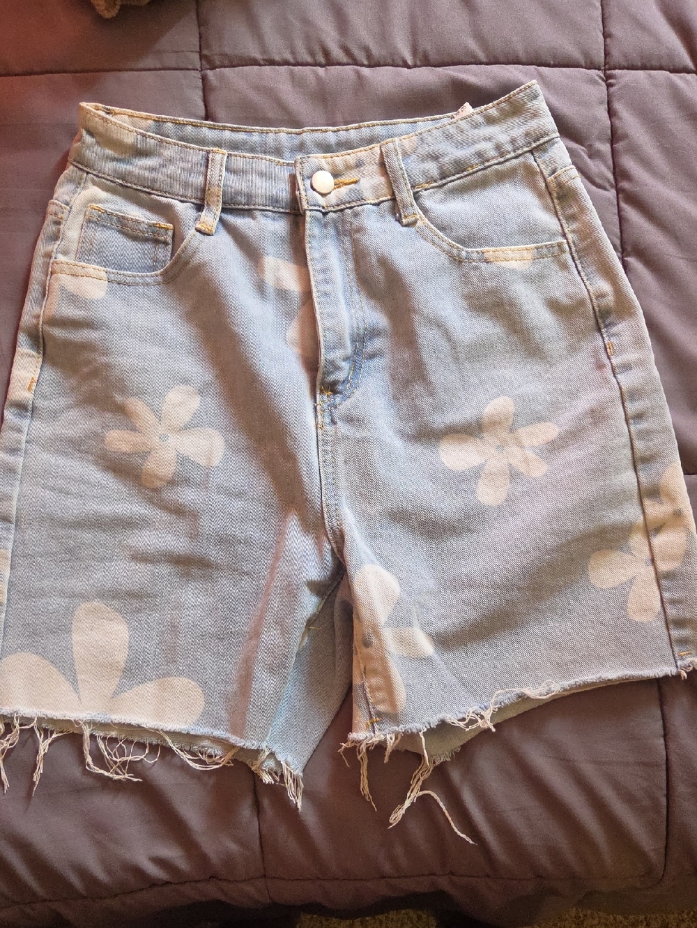 SHEIN Light Blue Floral Print Denim Shorts